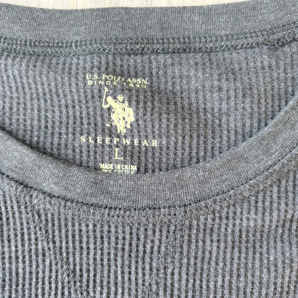 US Polo Assn Mens Sleepwear Thermal Shirt Gray Waffle‎ Knit Long Sleeve Large
